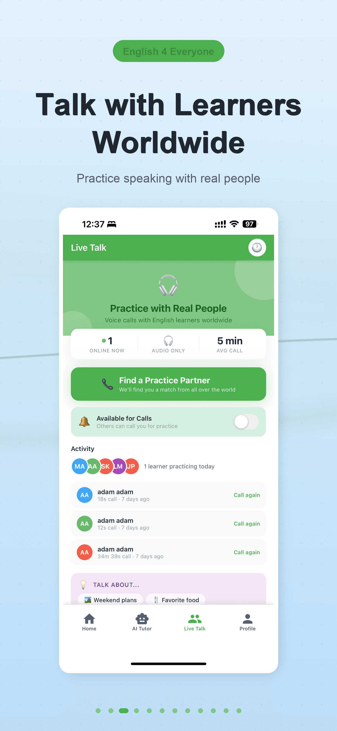 Live Talk — practice speaking with real people worldwide