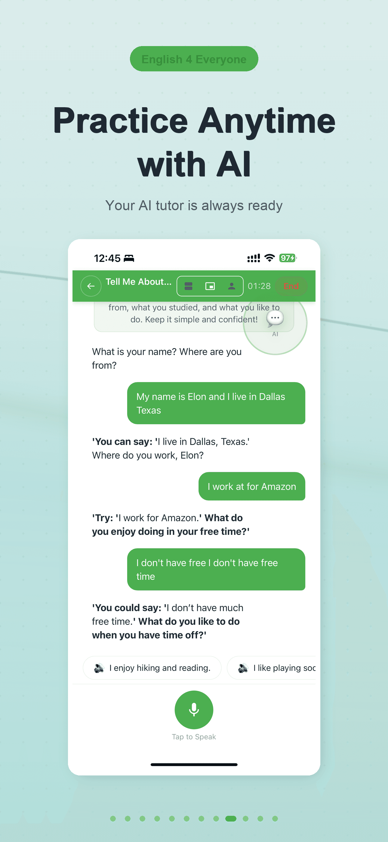 Practice anytime with AI