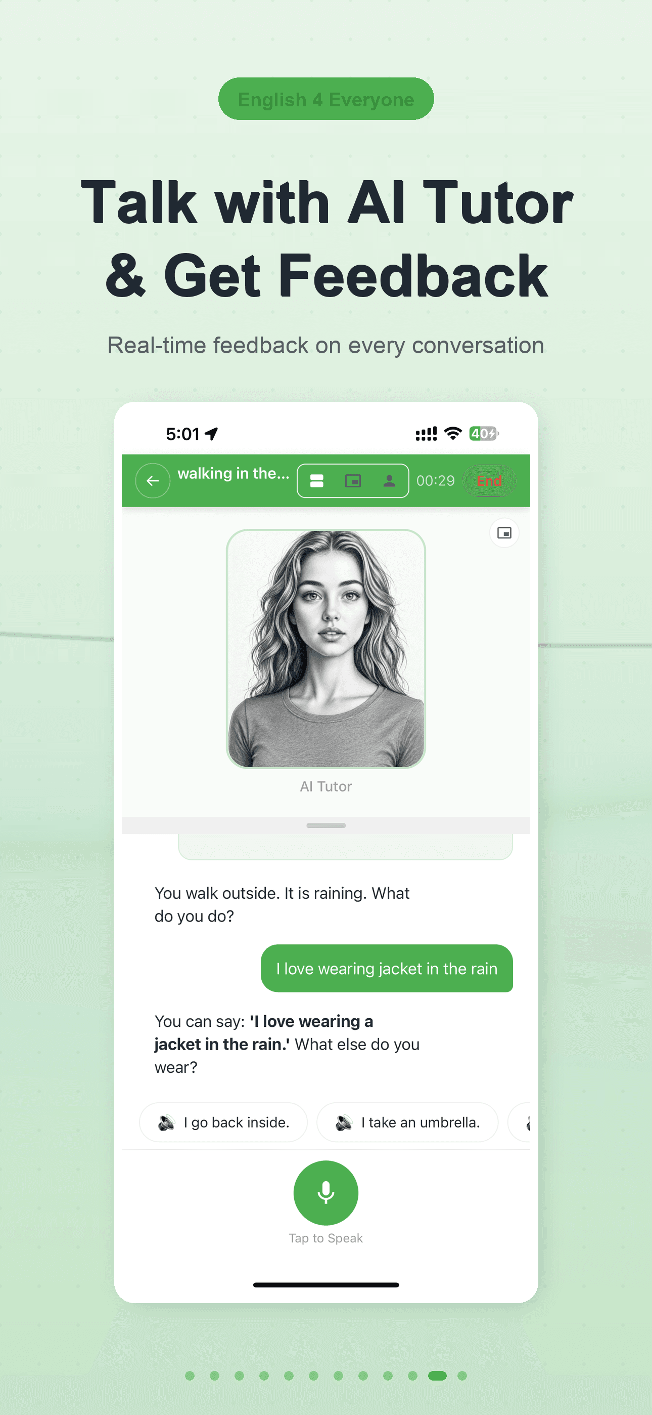 AI Tutor — real-time conversation with feedback